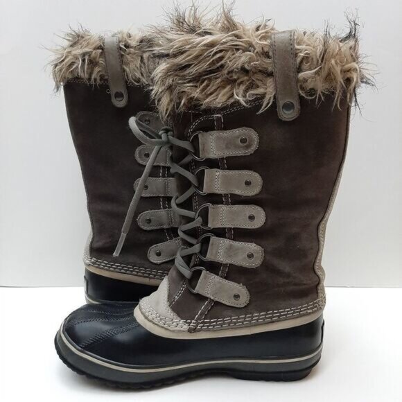 SOREL Joan of Arctic Snow Boots Suede Leather Grey & Black Sz 7 Flawed - Picture 14 of 16